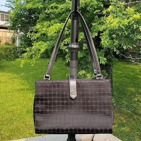 Vintage Kate Spade Black Sateen Jacquard Classic Dot Handbag Purse - Picture 1 of 11